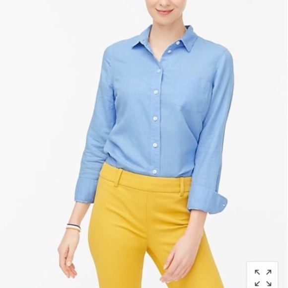 J. Crew Factory Tops - J. Crew Factory Linen shirt perfect fit AL 522 Blue Size Large